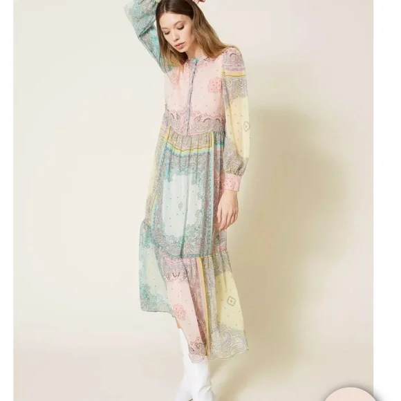 Twinset Milano patchwork paisley bandana print midi dress - Picture 4 of 8